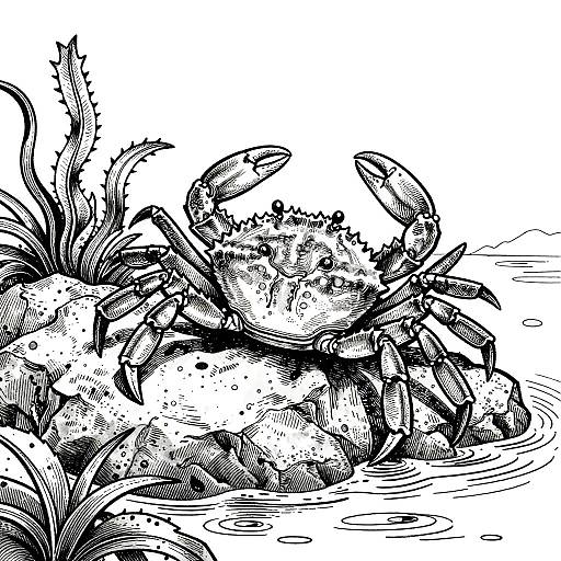 Hokusai-Inspired Crab Line Art
