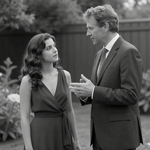 Vintage Black-and-White Garden Conversation Portrait