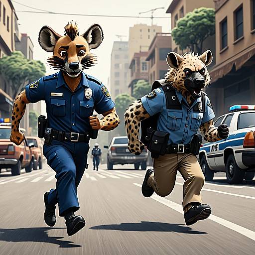 Cartoon Hyena Cop Chasing Wildebeest