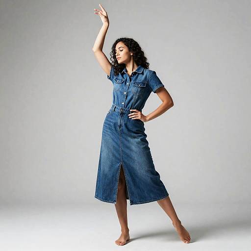 Woman Posing in Denim Dress
