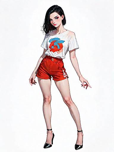 Stylish Woman in Red Romper and Black Heels