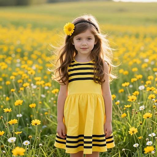 Young Girl in Yellow Floral Meadow