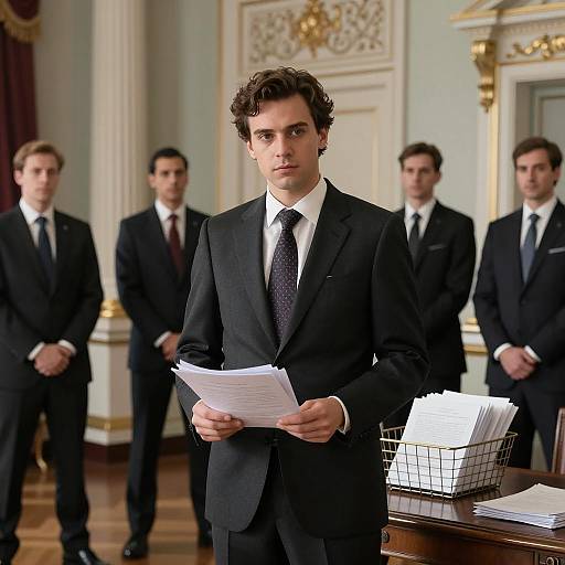 Business Meeting in an Ornate Room