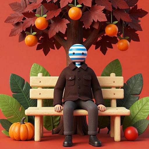 Whimsical Character under Autumn Tree