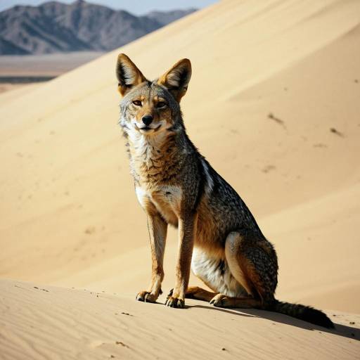 Golden Jackal Sitting on Desert Dune Golden Jackal Sitting on Desert Dune