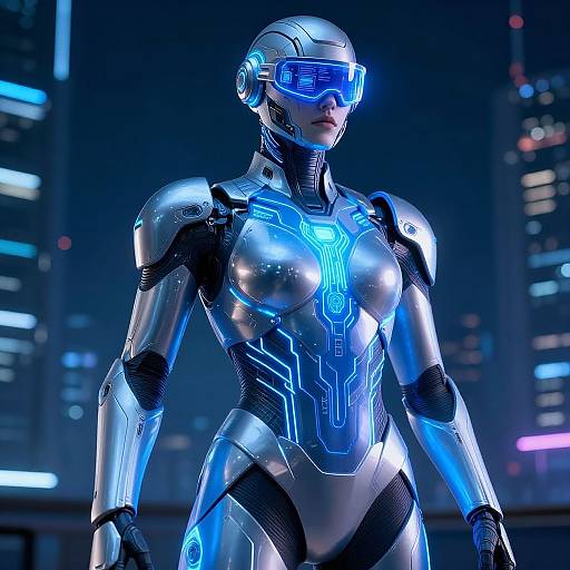 Futuristic Neon Blue Sci-Fi Armor