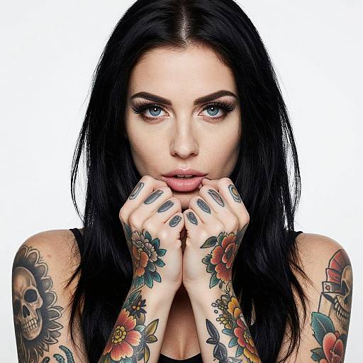 Tattooed Woman with Striking Blue Eyes