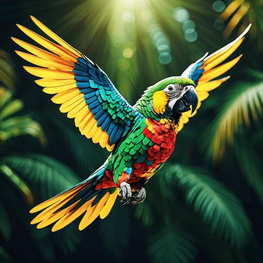 Vibrant Parrot in Mid-Flight