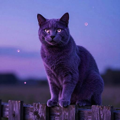 Ultra-Realistic Purple Cat on Fence