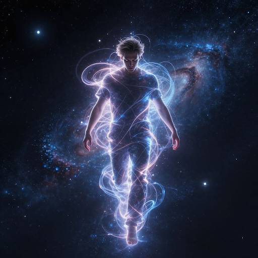 Man Surrounded by Magical Energy in Space
