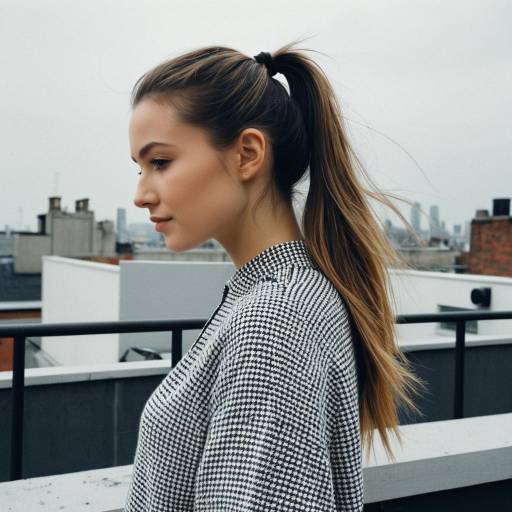 Fashion Model with Low Ponytail on Rooftop