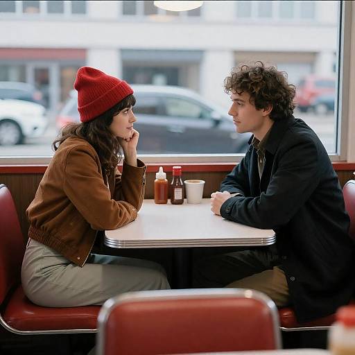 Cozy Diner Encounter Between Two Friends
