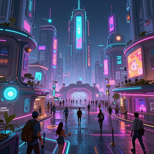 Vibrant Futuristic Cyberpunk Cityscape