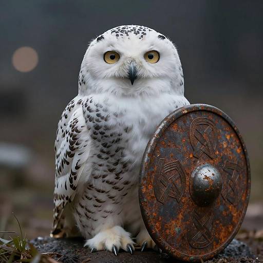 Cinematic Snowy Owl in Viking Armor