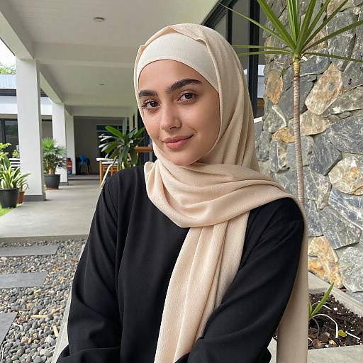 Young Woman in Beige Hijab Outdoors