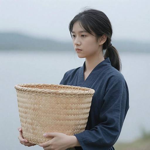 Young Asian Woman with Woven Basket