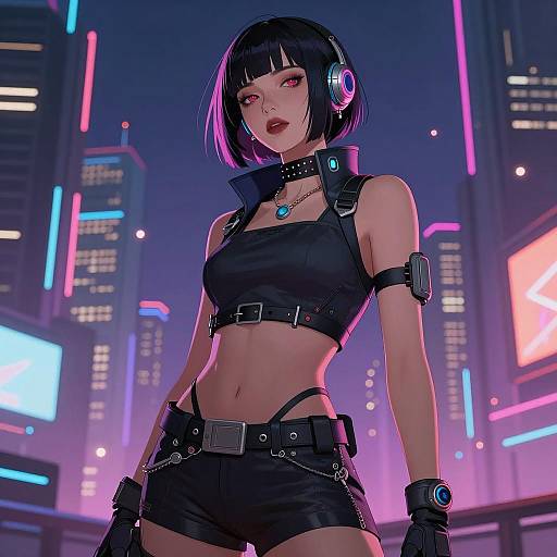 Futuristic Cyberpunk Woman in Neon City