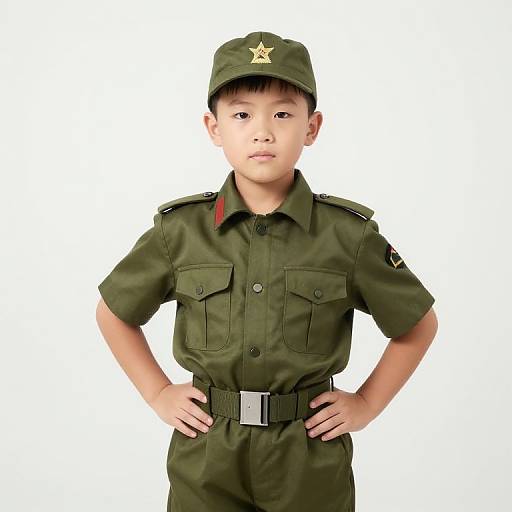 Young Boy in Military Uniform Pose