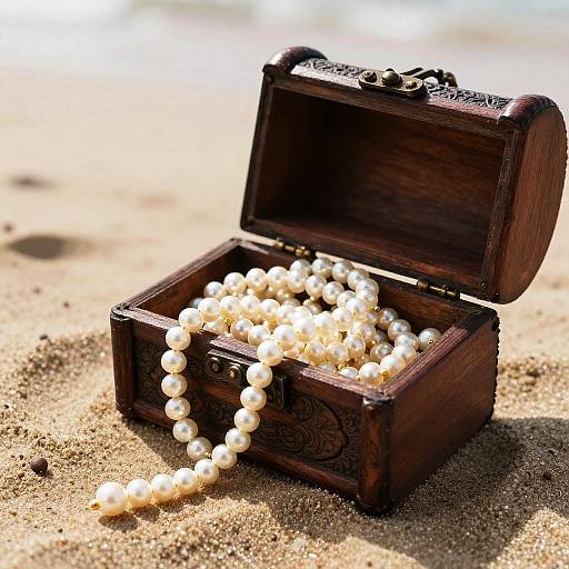 Sunlit Wooden Treasure Chest with Pearls