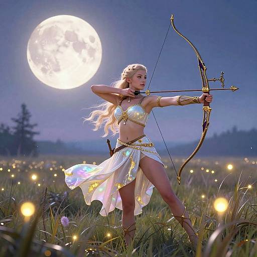 Graceful Elven Archer in Moonlit Marsh