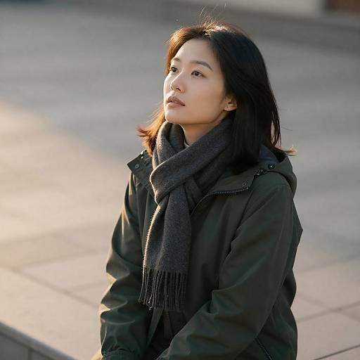 Contemplative Asian Woman at Sunset