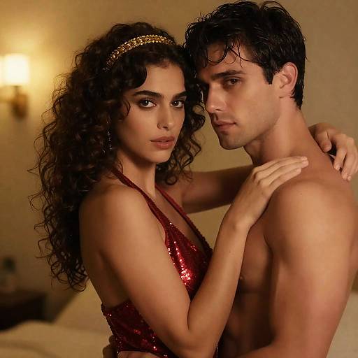 Romantic Couple Portrait with Blurred Lights