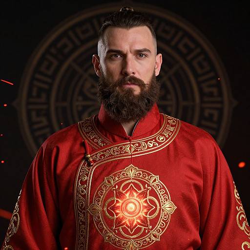 Realistic Bearded Man in Red Robe