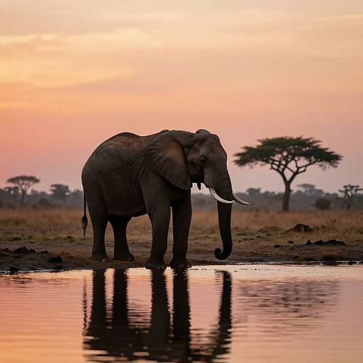 Elephant at Sunset in Savannah