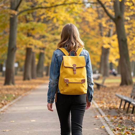 Young Woman Walking in Autumn Park