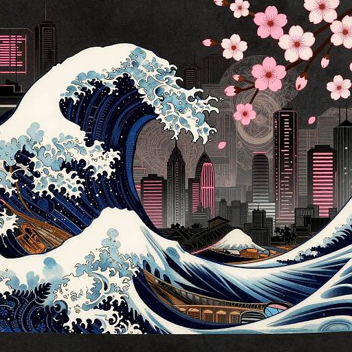Digital artwork of Hokusai's 