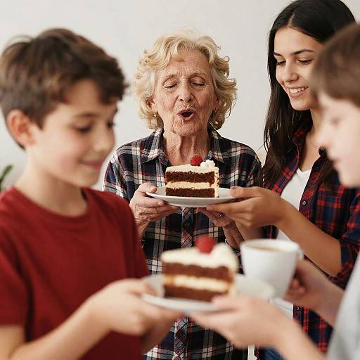 Blurry Mixed-Age Group Celebration with Cake