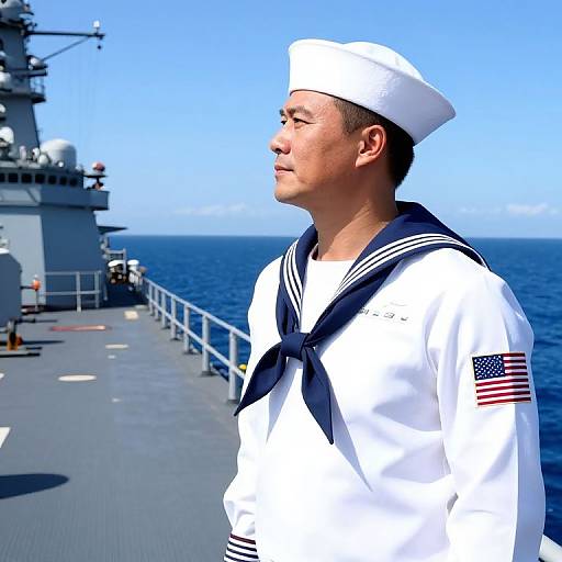 USN Sailor on Battleship Deck