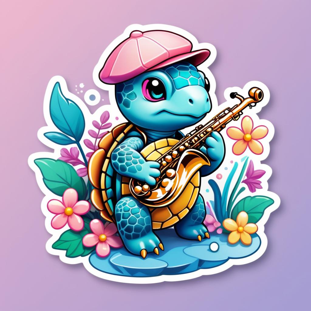 Kawaii Turtle Playing Saxophone Sticker