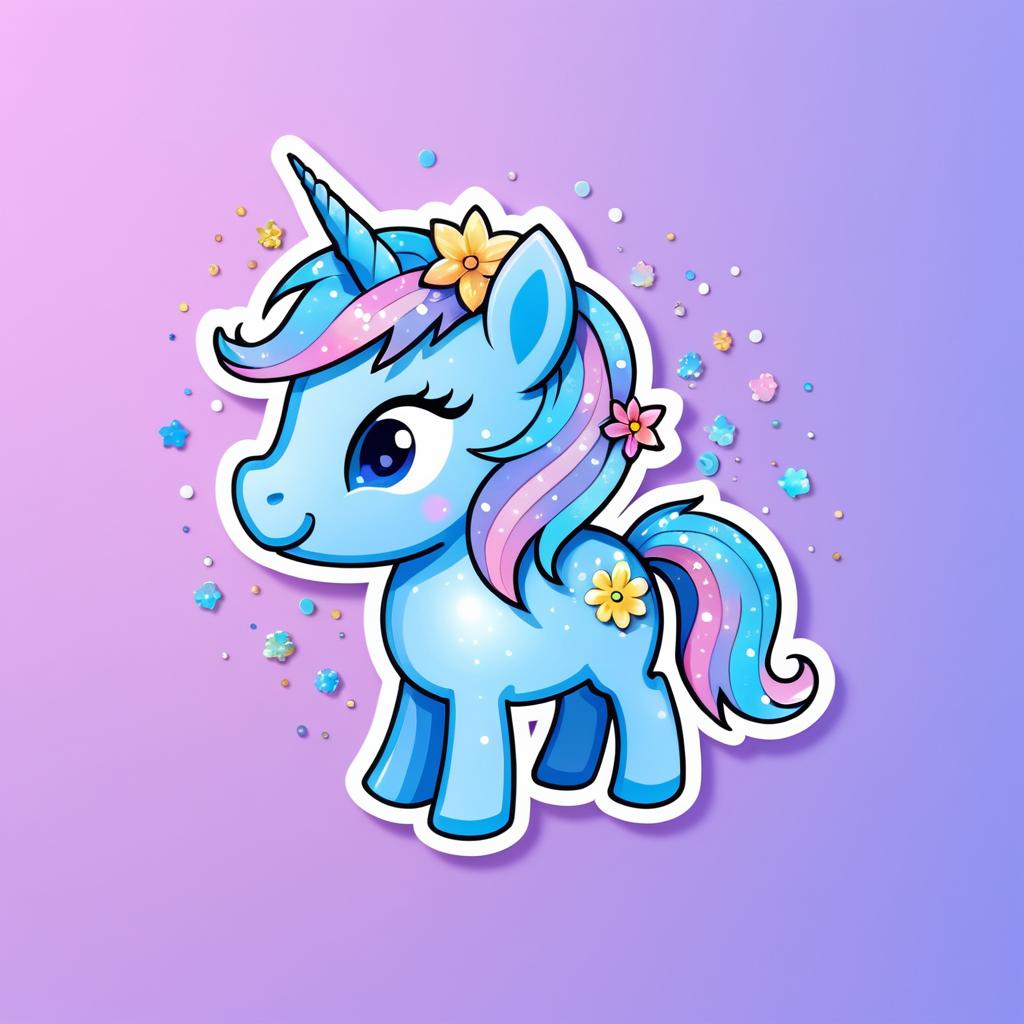 Cute Kawaii Blue Unicorn Sticker Design