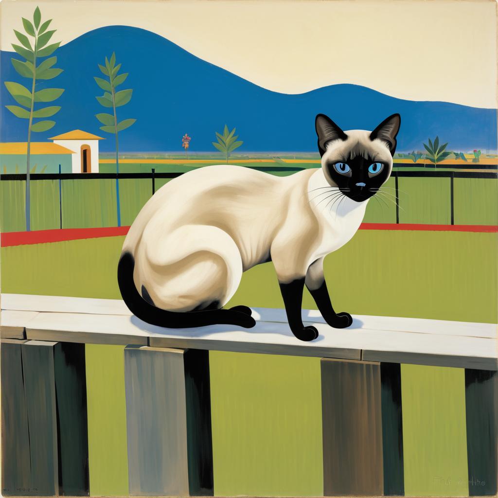 Sleek Siamese Cat on Wooden Fence