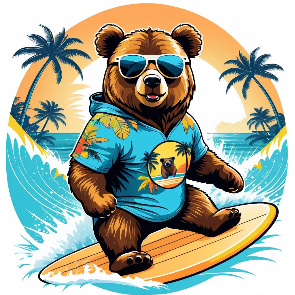 Tropical Bear Surfing T-Shirt Graphic