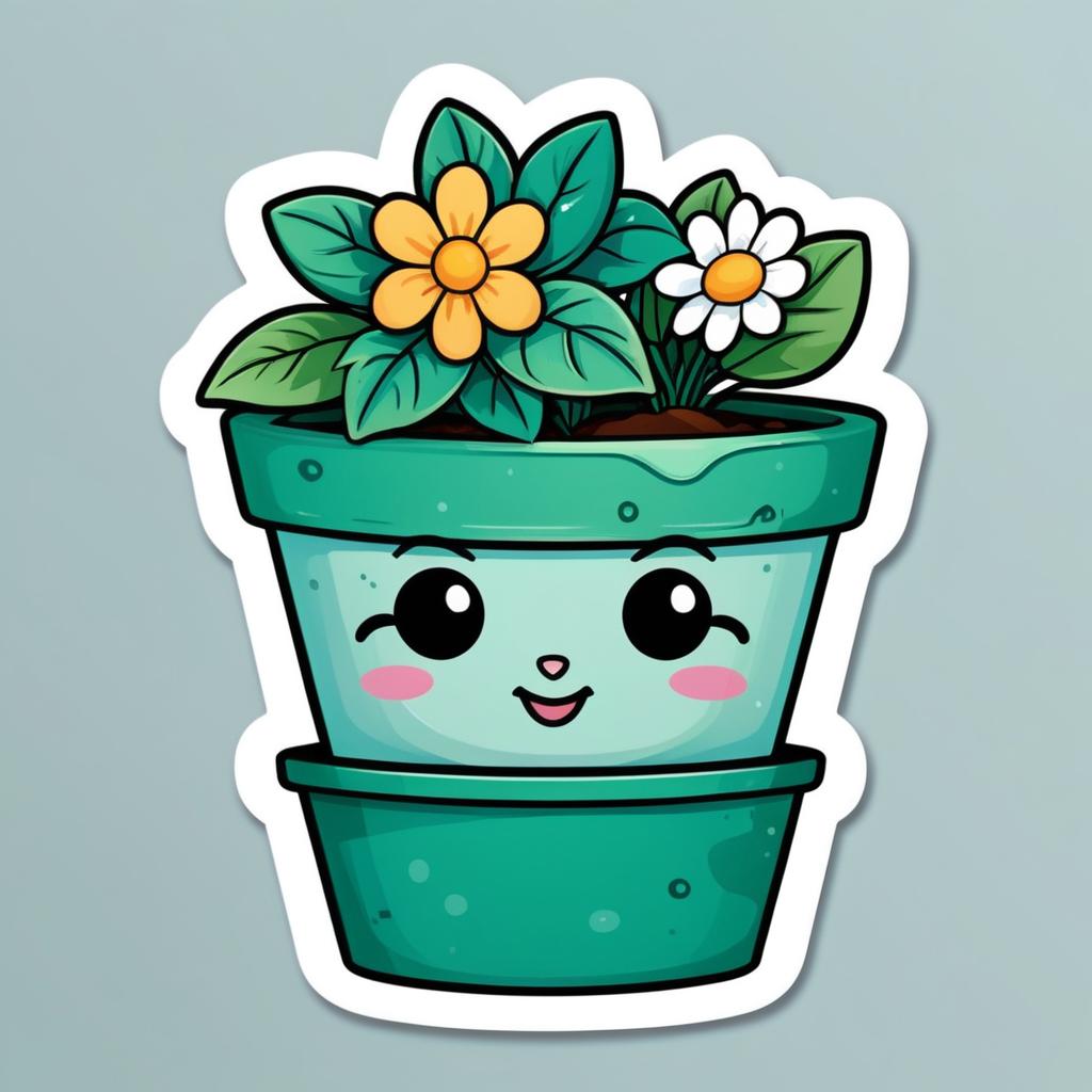 Kawaii Patina Flowerpot Cartoon Sticker