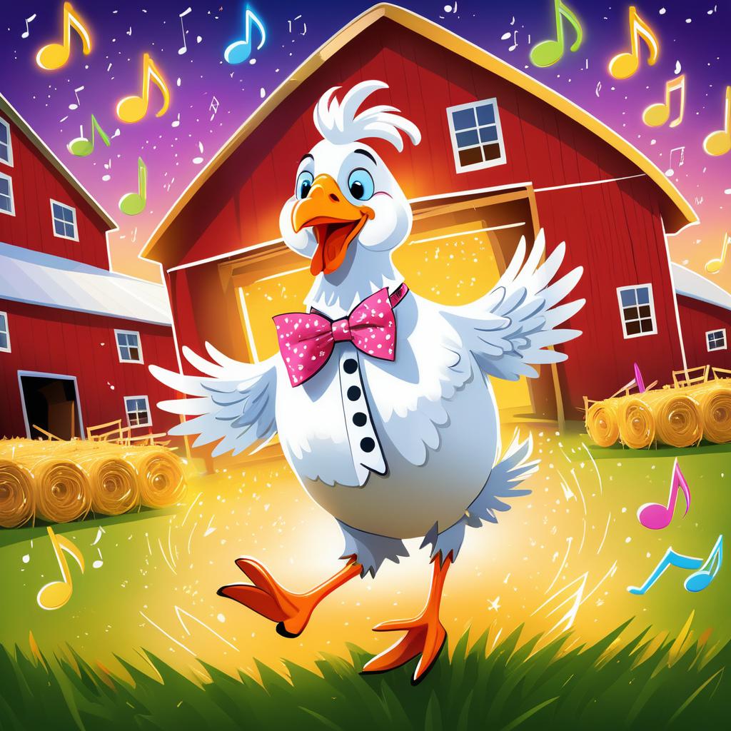 Dancing Chicken in a Colorful Barn