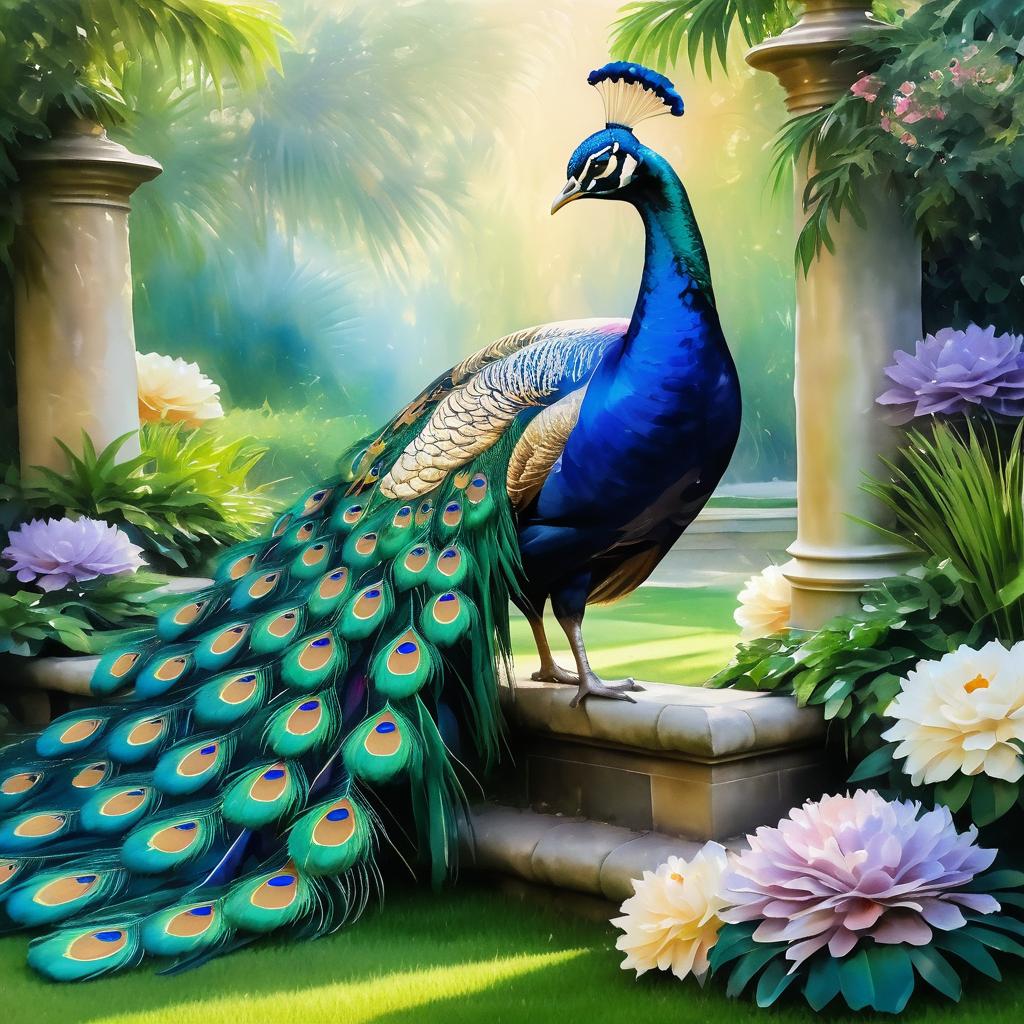 Regal Peacock in a Serene Garden