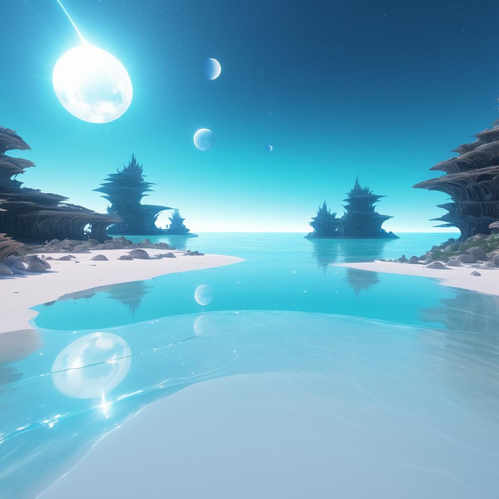 Serene Alien Beach with Twin Moons