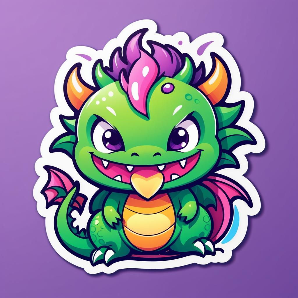 Kawaii Dragon Icon in Die-Cut Style