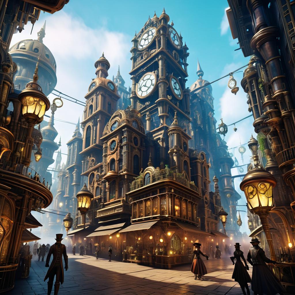 Exploring a Steampunk Clockwork Cityscape