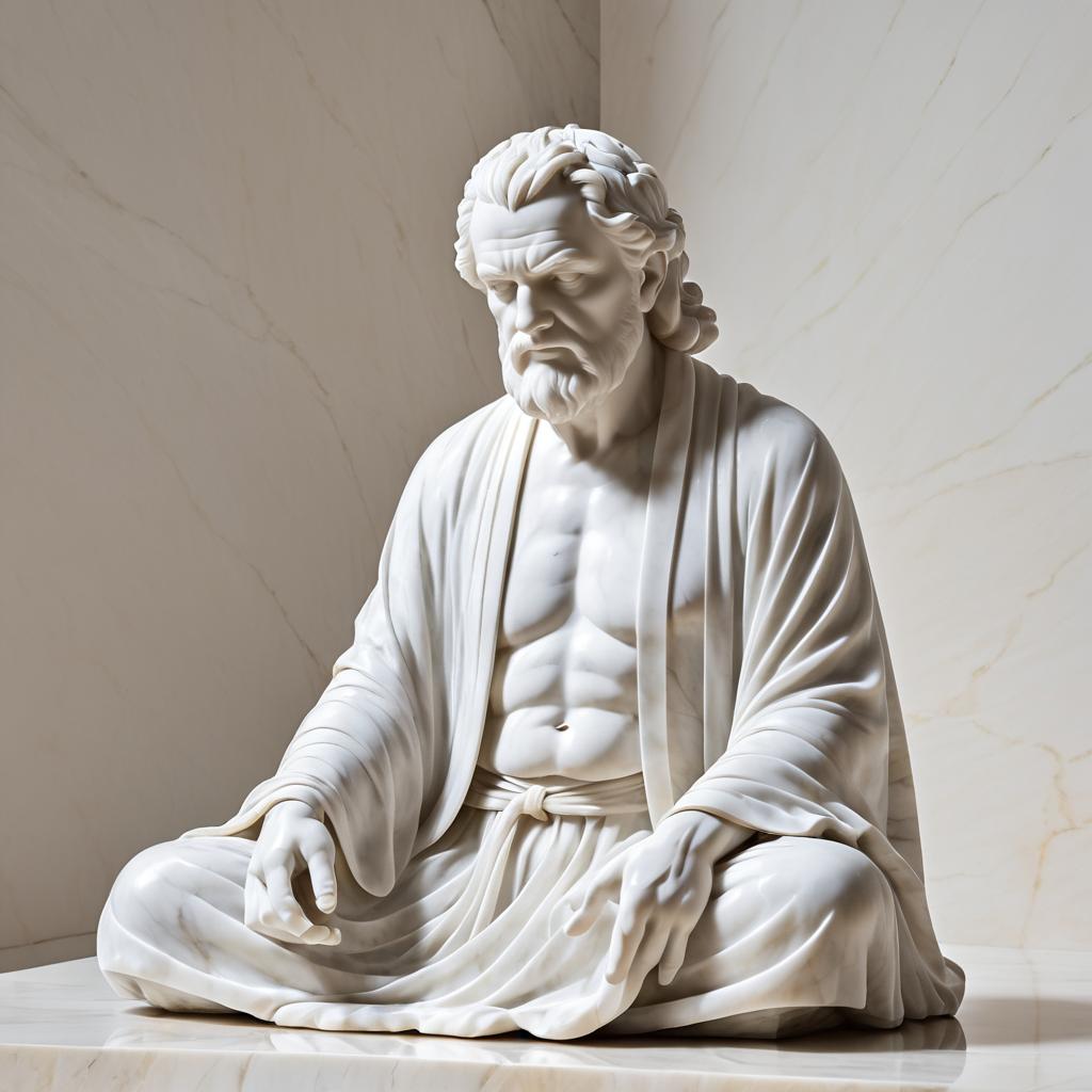 Stunning Marble Statue of Meditating Elderly Man