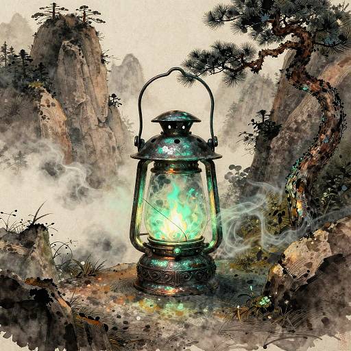 Emerald Flames on Misty Mountain Path