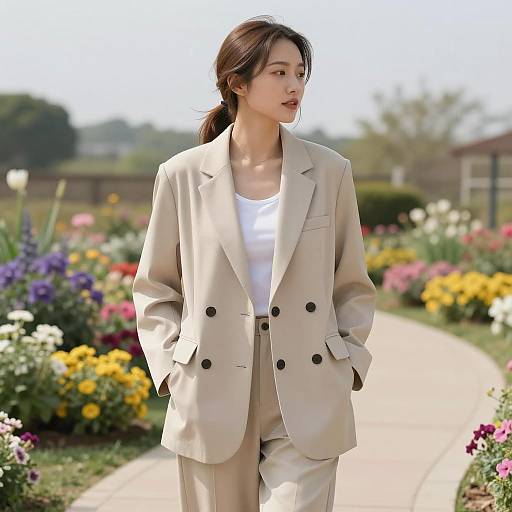 Elegant Asian Woman in Oversized Suit