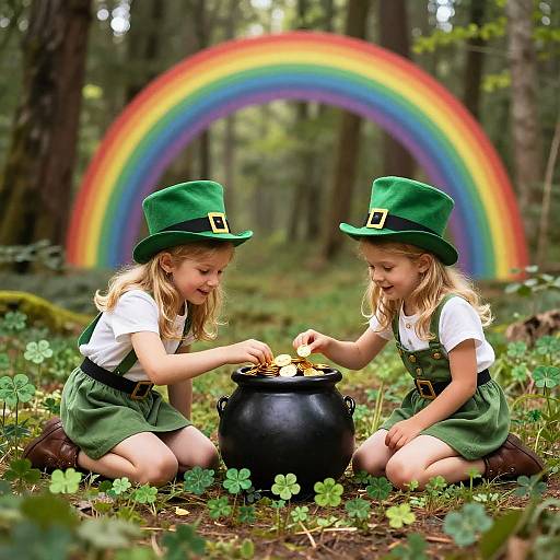 Two Girls Trapping Leprechauns in Forest
