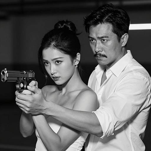 Dynamic Noir Scene with Gun-Wielding Duo