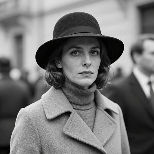 Serious Woman in Wide-Brimmed Hat Black and White