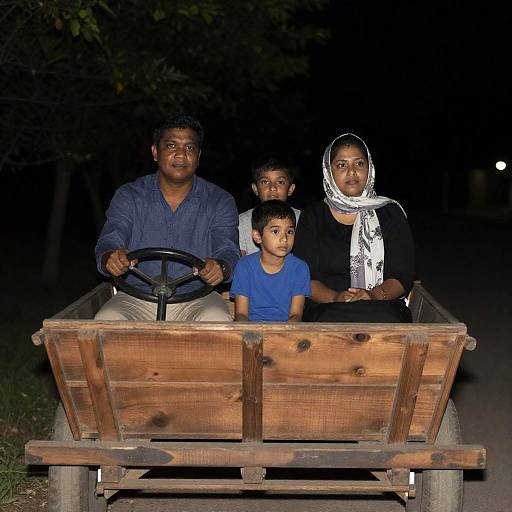 Family Photo in a Nighttime Cart