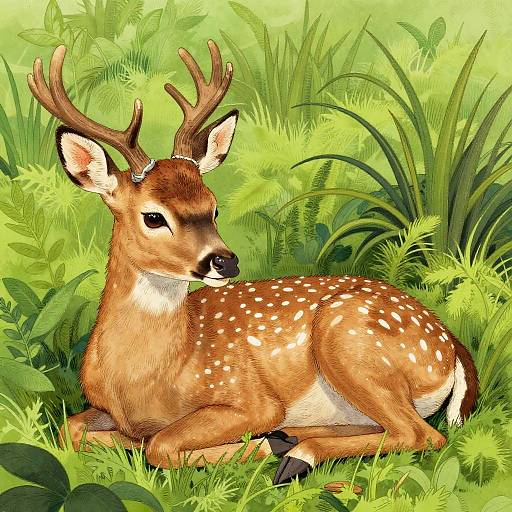 Cheerful Young Deer in Lush Undergrowth